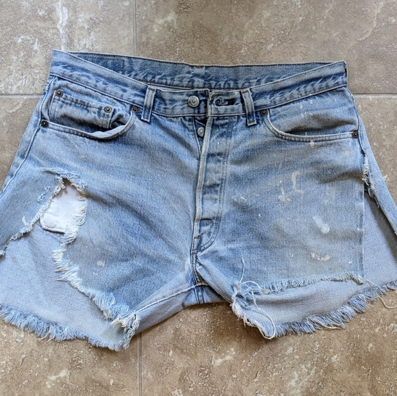 Levi's Pants - [SOLD] Levi's Vintage Destructed/Distressed Blue Denim Shorts - sz. Large